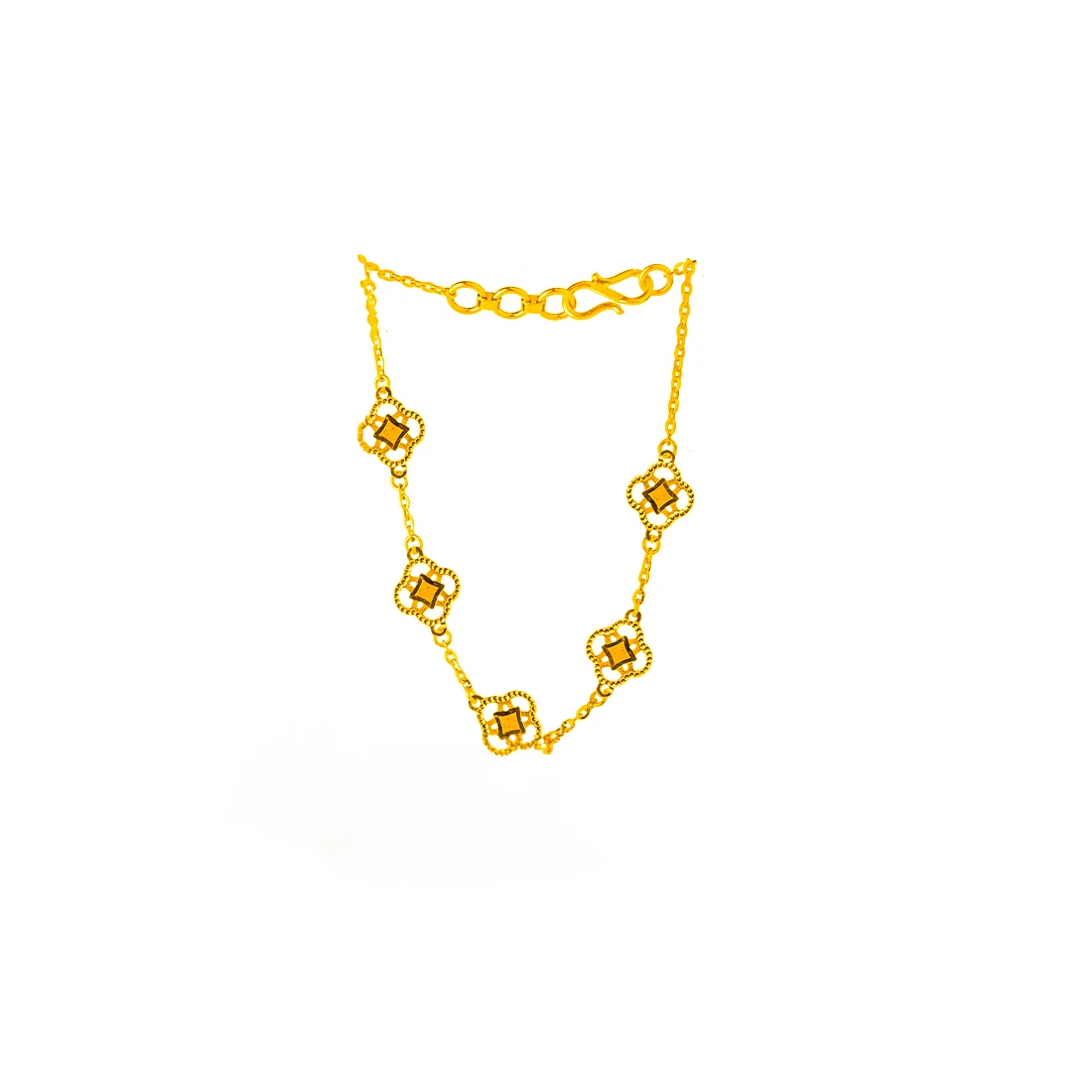 22KT (916) Delicate Gold Adjustable Bracelet with Quatrefoil Charms - Image 2