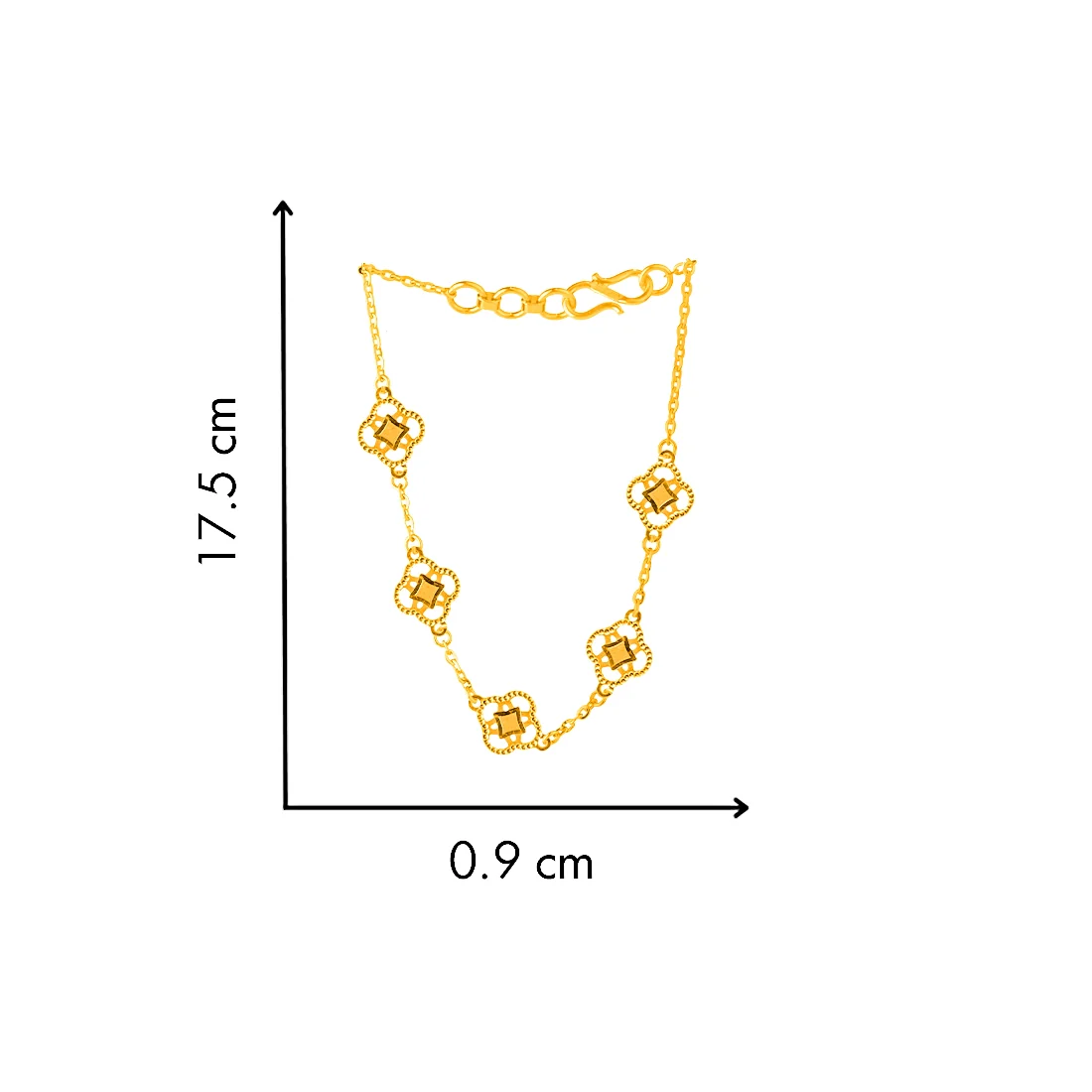 22KT (916) Delicate Gold Adjustable Bracelet with Quatrefoil Charms - Image 3