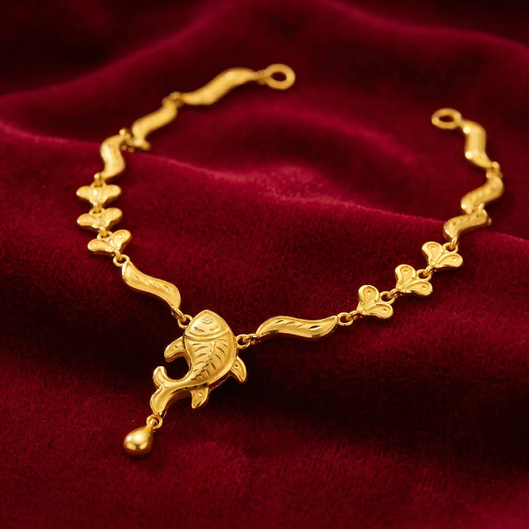 22KT (916) Gold Fish Motif Necklace with Adjustable Tassel Lightweight Traditional Design (1.91g) - Image 5