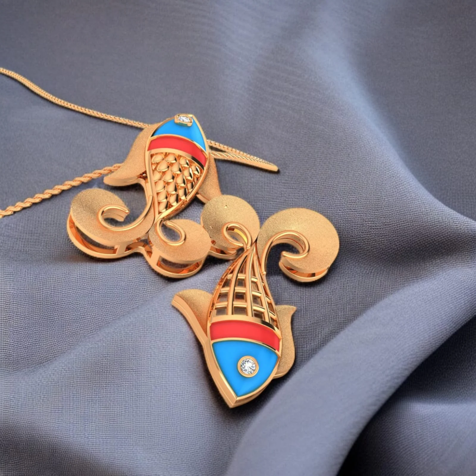 22KT (916) Gold “Pisces Twin Fish” Horoscope Pendant (Without Chain) for Women & Girls