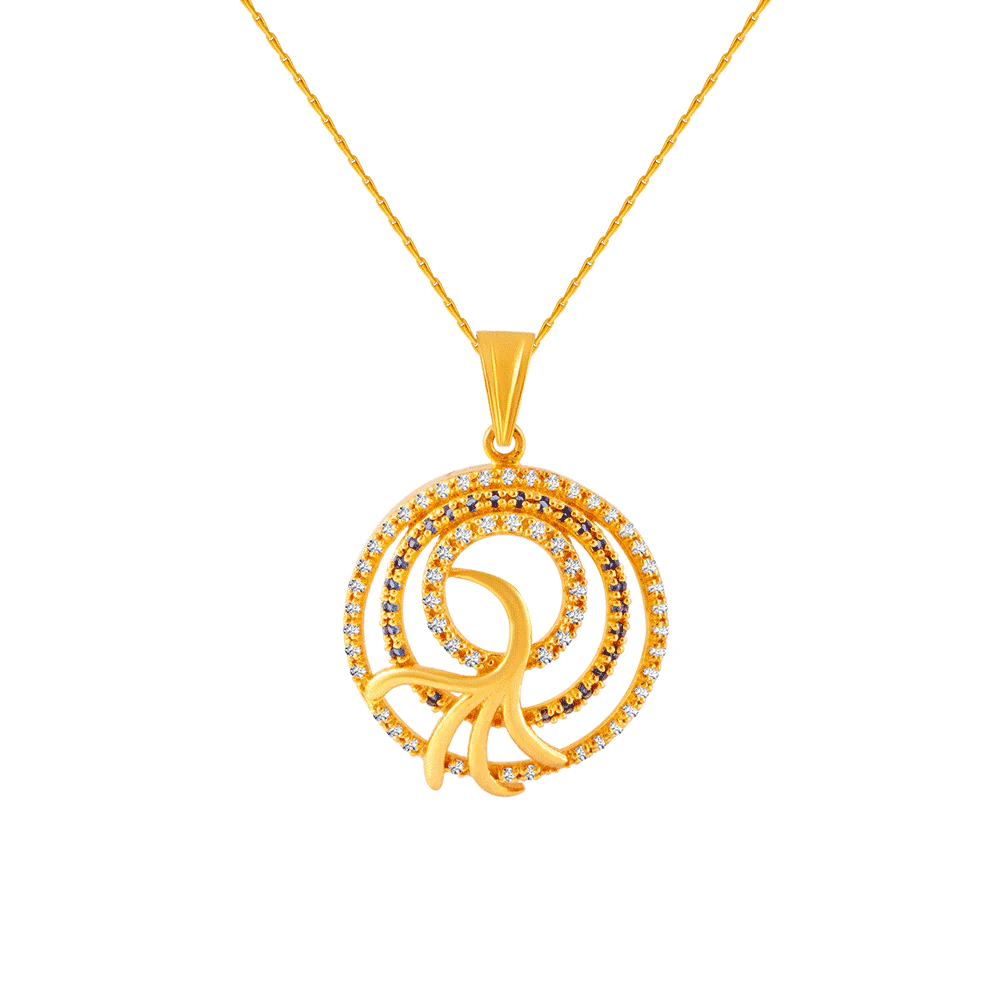 22KT (916) Yellow Gold, American Diamond And American Diamond Pendant For Women