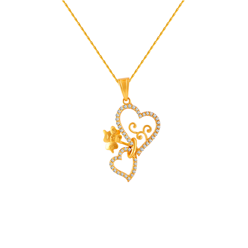 22KT (916) Yellow Gold And American Diamond Pendant For Women