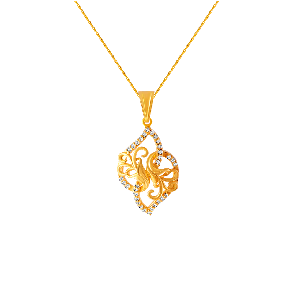 22KT (916) Yellow Gold And American Diamond Pendant For Women