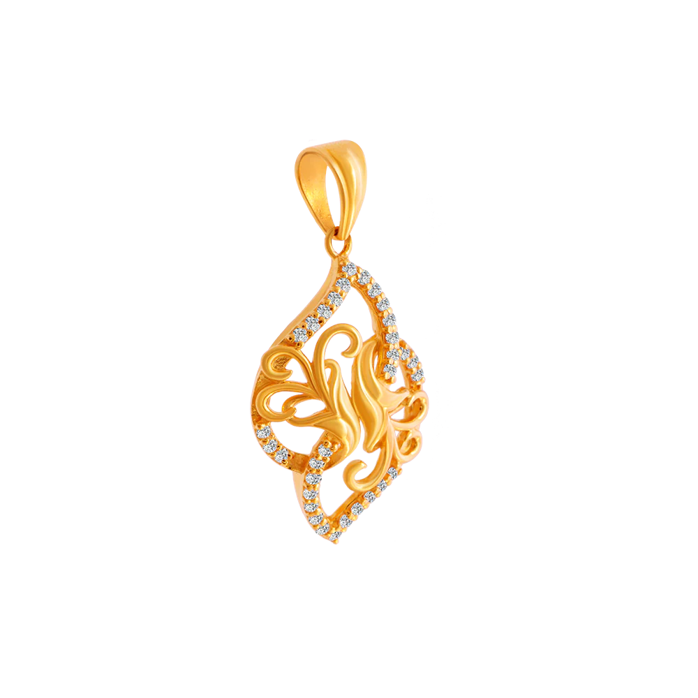 22KT (916) Yellow Gold And American Diamond Pendant For Women - Image 3
