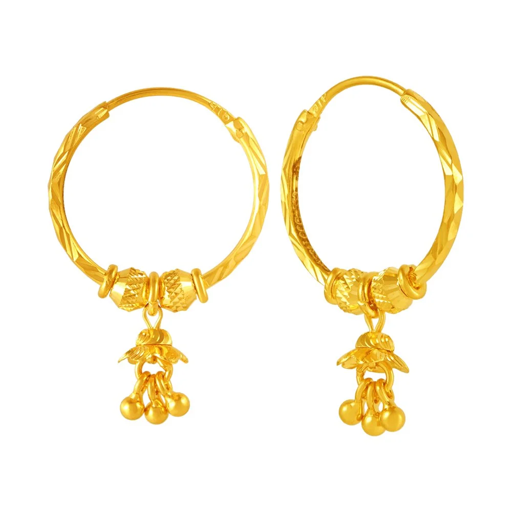 22KT (916) Yellow Gold Bali Earrings With Jhumki Drops - Image 2