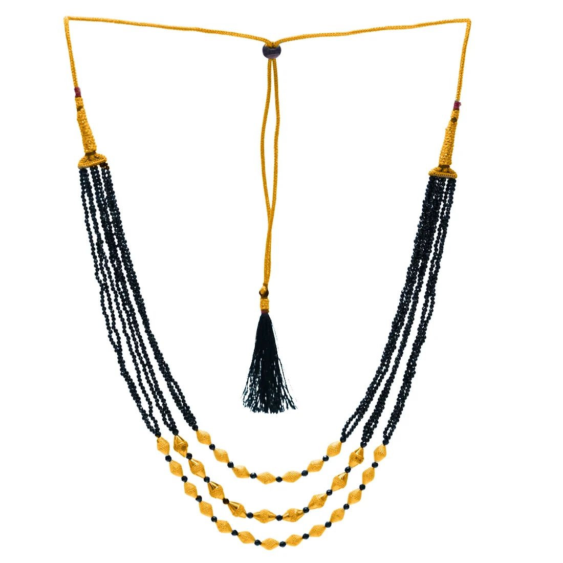 22KT (916) Yellow Gold Black Beaded Multi-Layer Thusi Necklace - Image 2