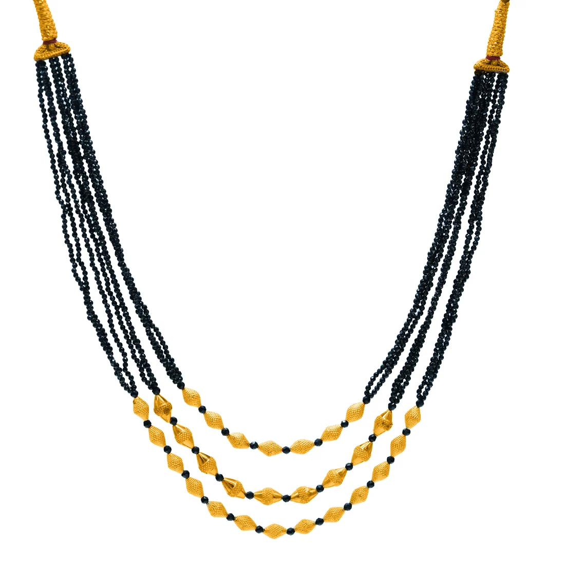 22KT (916) Yellow Gold Black Beaded Multi-Layer Thusi Necklace - Image 3