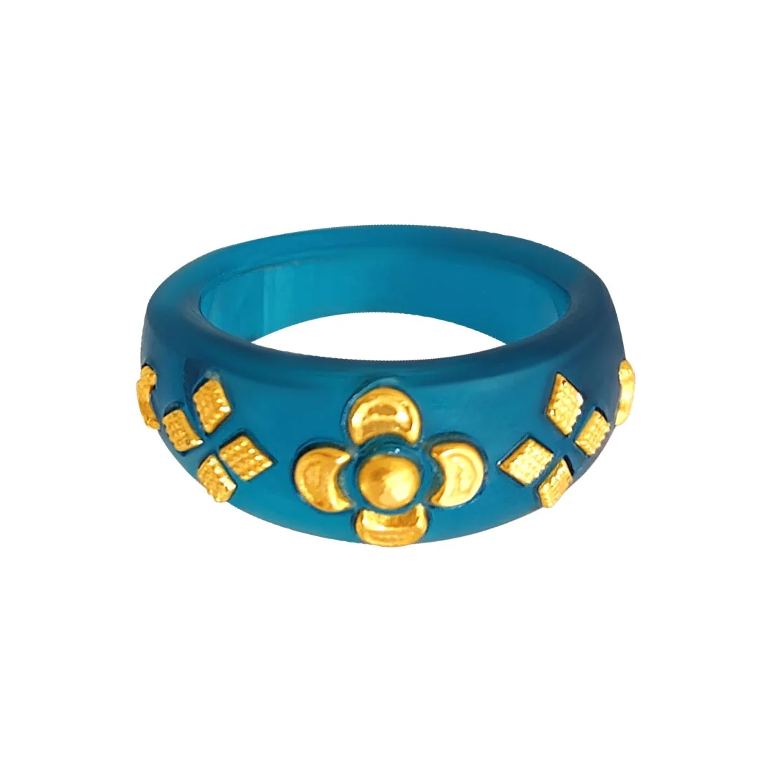 22KT (916) Yellow Gold Blue Pola Ring With Floral Embellishments For Women & Girls (Size 11) - Image 3