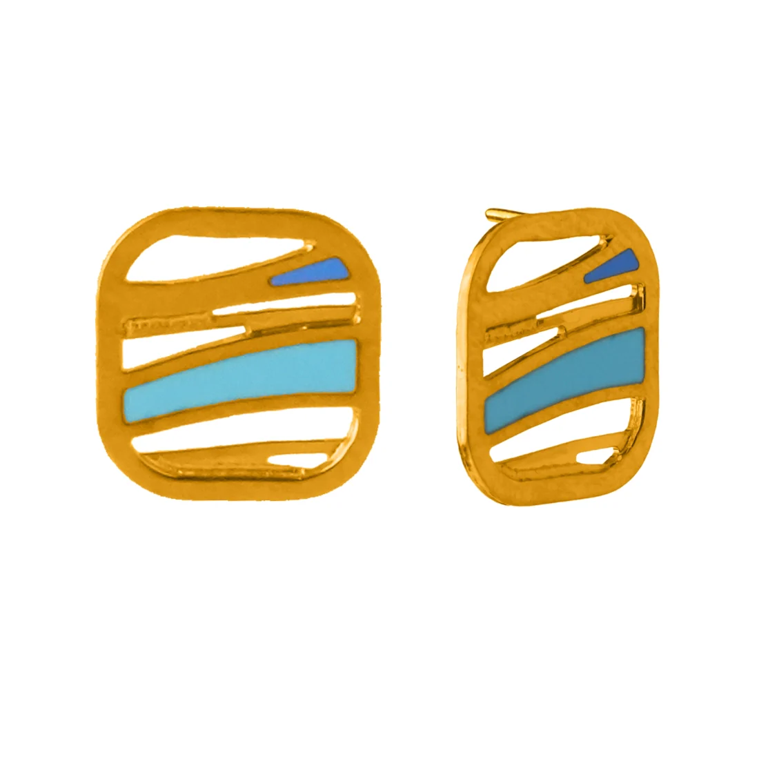 22KT (916) Yellow Gold Blue Wave Design Earrings - Image 2