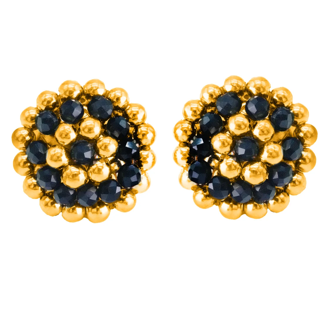 22KT (916) Yellow Gold Bold Black Bead Thushi Stud Earrings - Image 3