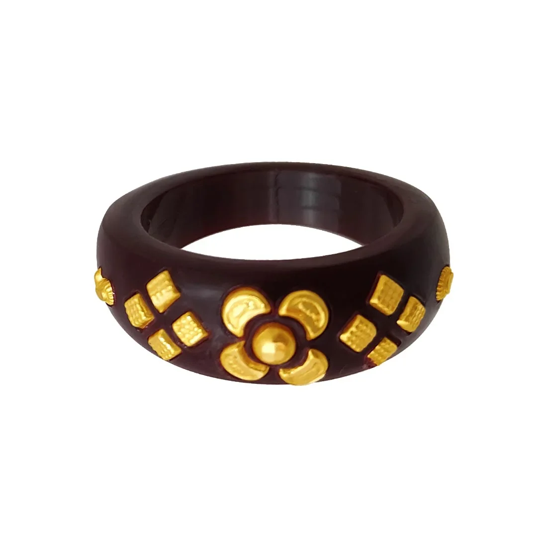 22KT (916) Yellow Gold Brown Pola Ring With Floral Embellishments For Women & Girls (Size 11) - Image 3