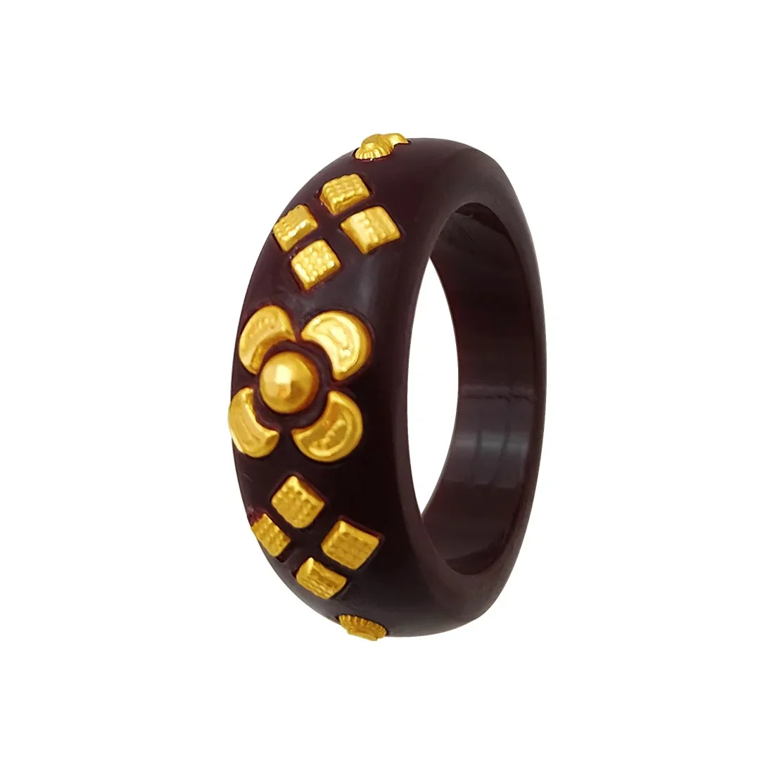 22KT (916) Yellow Gold Brown Pola Ring With Floral Embellishments For Women & Girls (Size 11) - Image 5