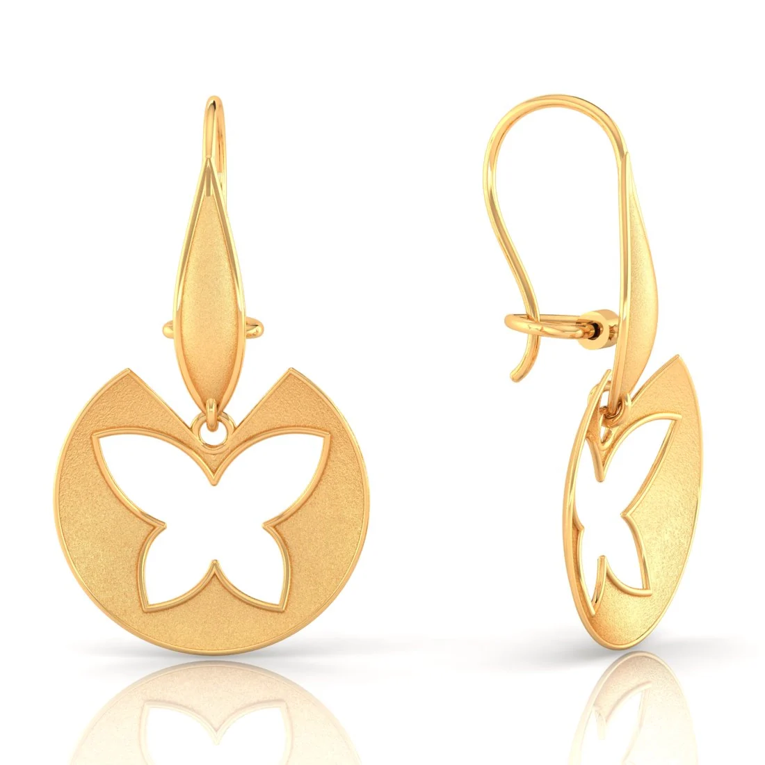 22KT (916) Yellow Gold Butterfly Cut-out Drop Earrings - Image 3