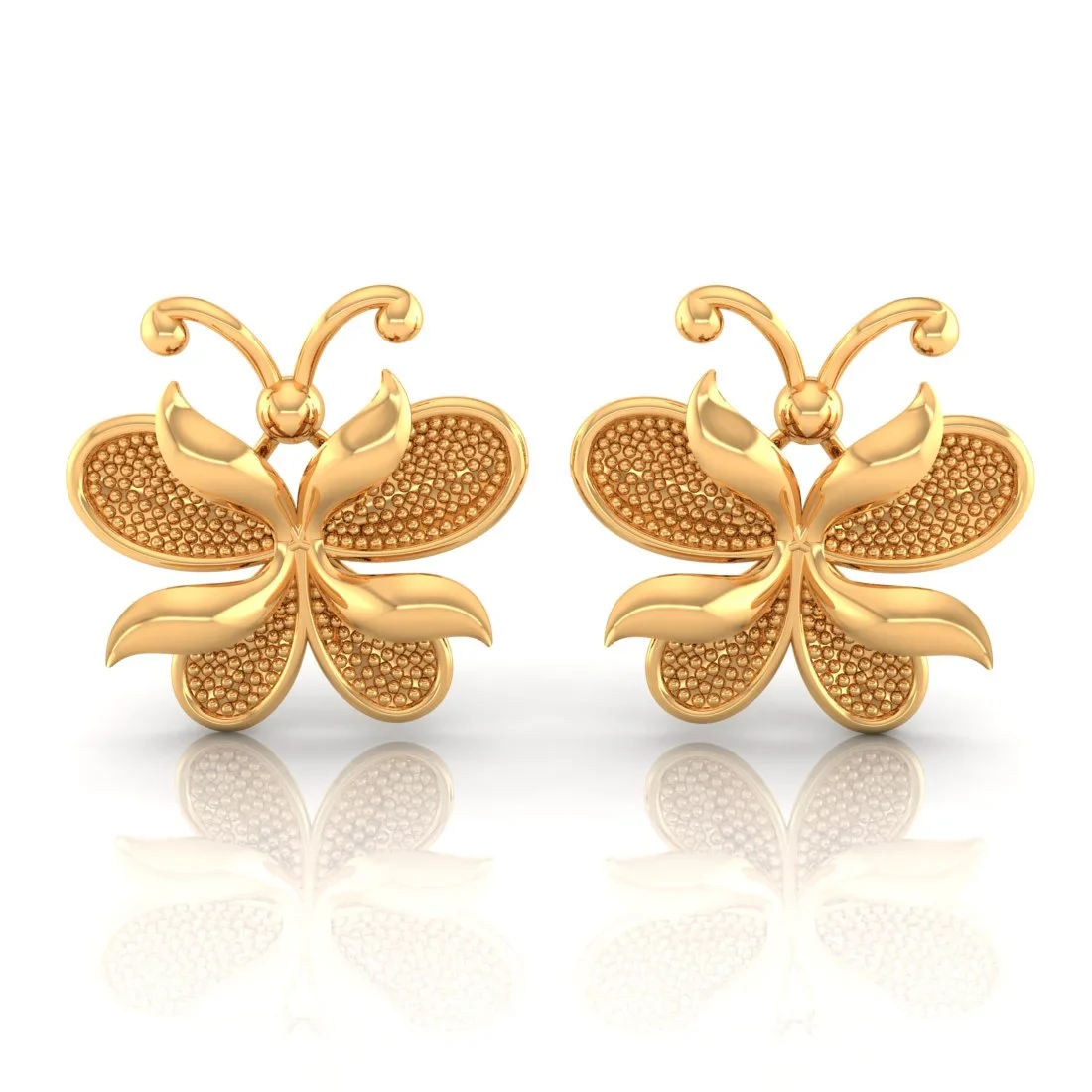 22KT (916) Yellow Gold Butterfly Stud Earrings With Textured Detail