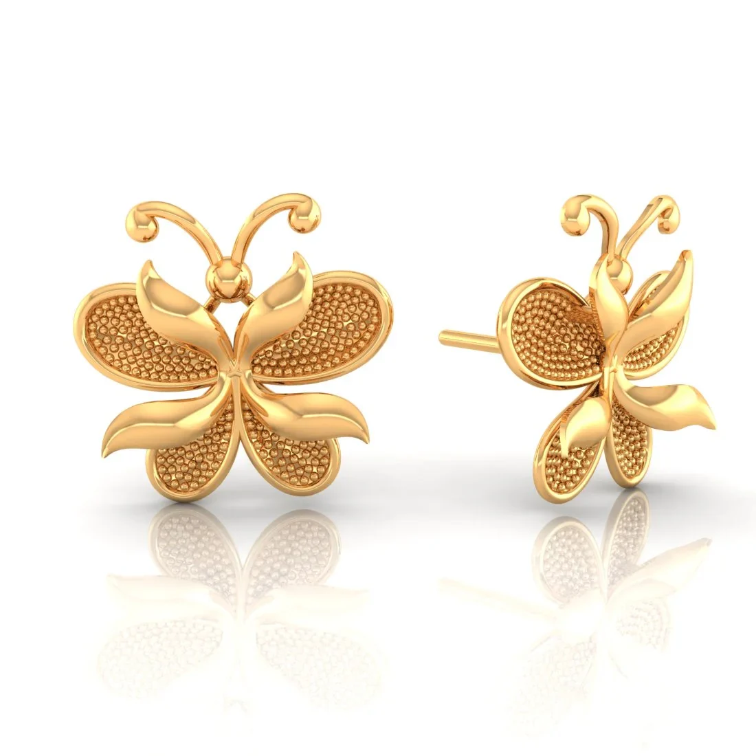 22KT (916) Yellow Gold Butterfly Stud Earrings With Textured Detail - Image 3