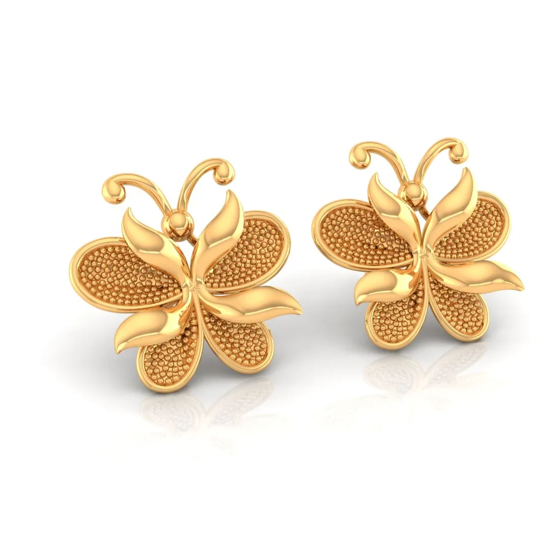 22KT (916) Yellow Gold Butterfly Stud Earrings With Textured Detail - Image 4