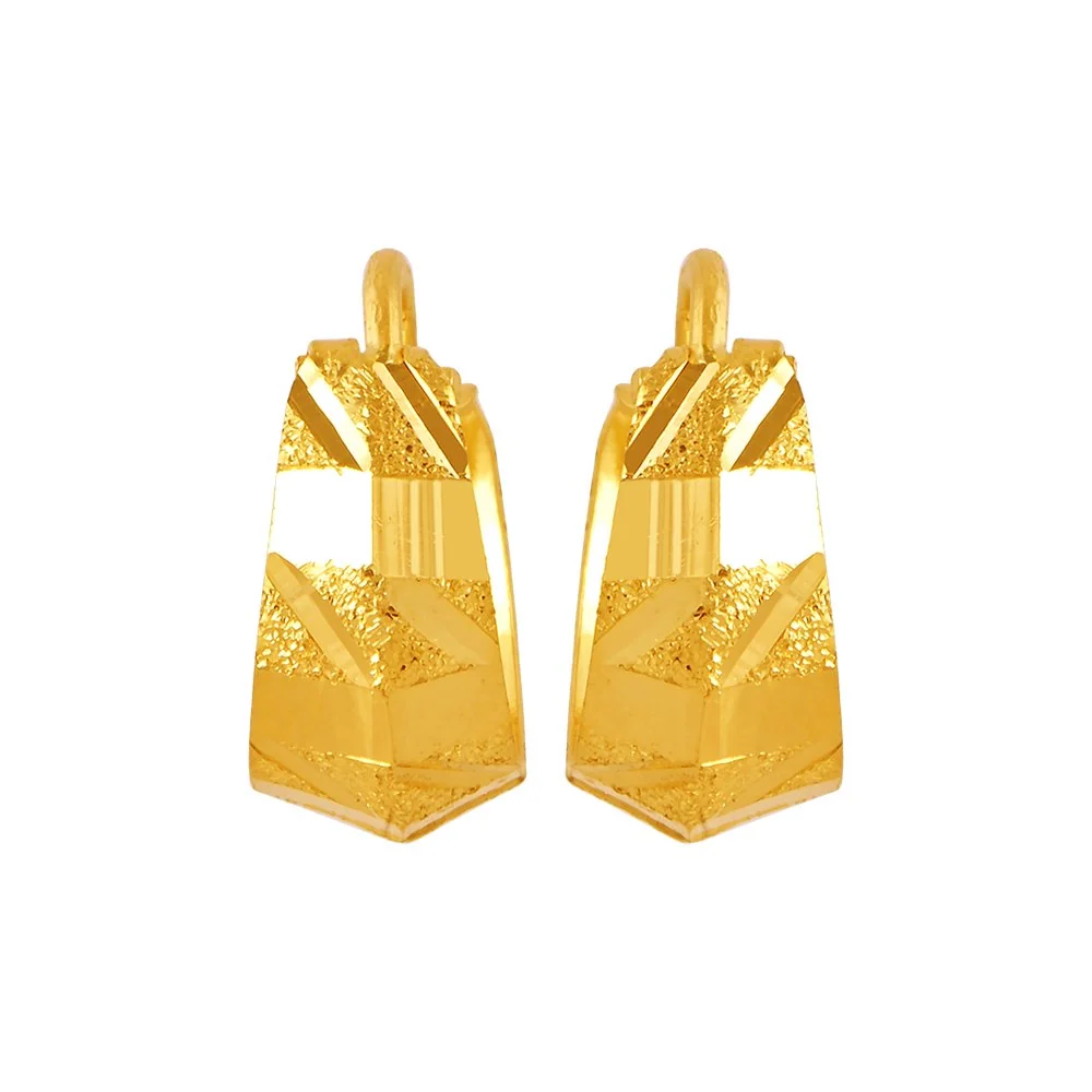 22KT (916) Yellow Gold Classic Hoop Drop Earrings With Geometric Pattern