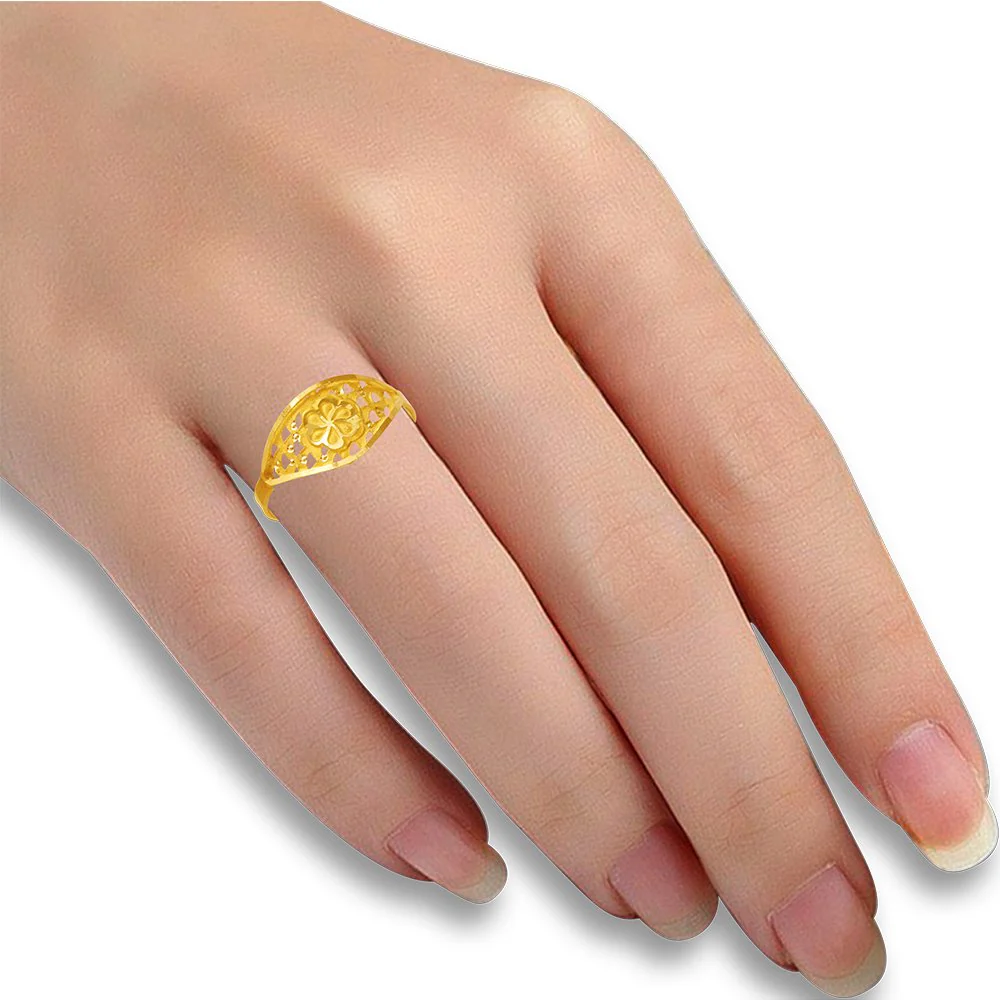 22KT (916) Yellow Gold Cutwork Flower Gold Ring For Women & Girls (Size 12) - Image 4