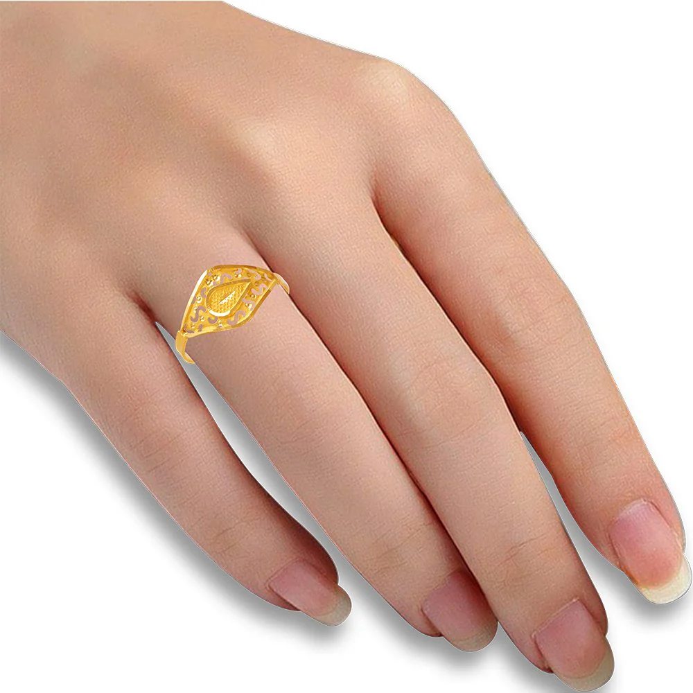 22KT (916) Yellow Gold Cutwork Gold Ring With Filigree Elements For Women & Girls (Size 15) - Image 4