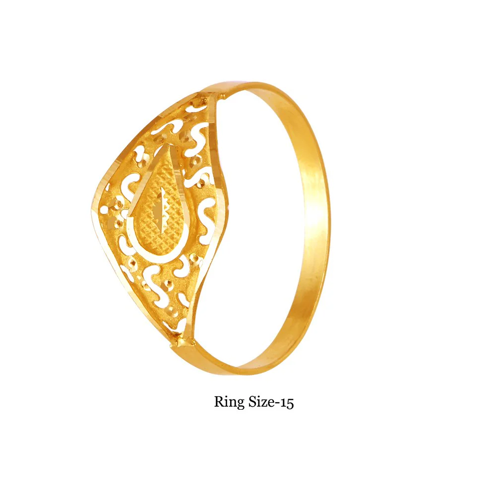 22KT (916) Yellow Gold Cutwork Gold Ring With Filigree Elements For Women & Girls (Size 15) - Image 5