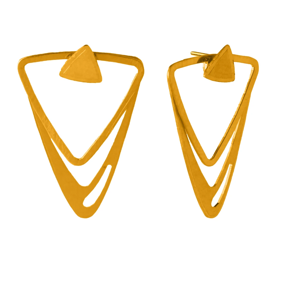 22KT (916) Yellow Gold Designer Double Triangle Earrings - Image 2