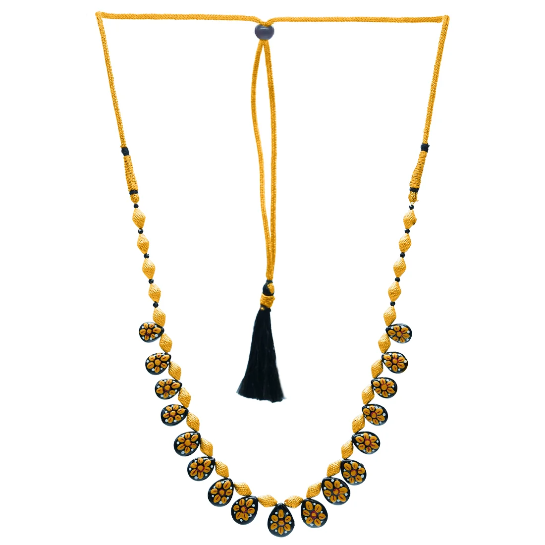 22KT (916) Yellow Gold Designer Floral Black Drop Thusi Necklace - Image 2