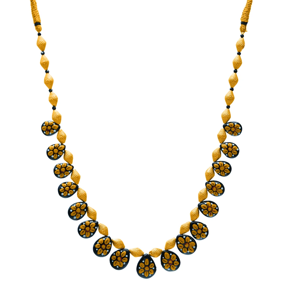 22KT (916) Yellow Gold Designer Floral Black Drop Thusi Necklace - Image 3
