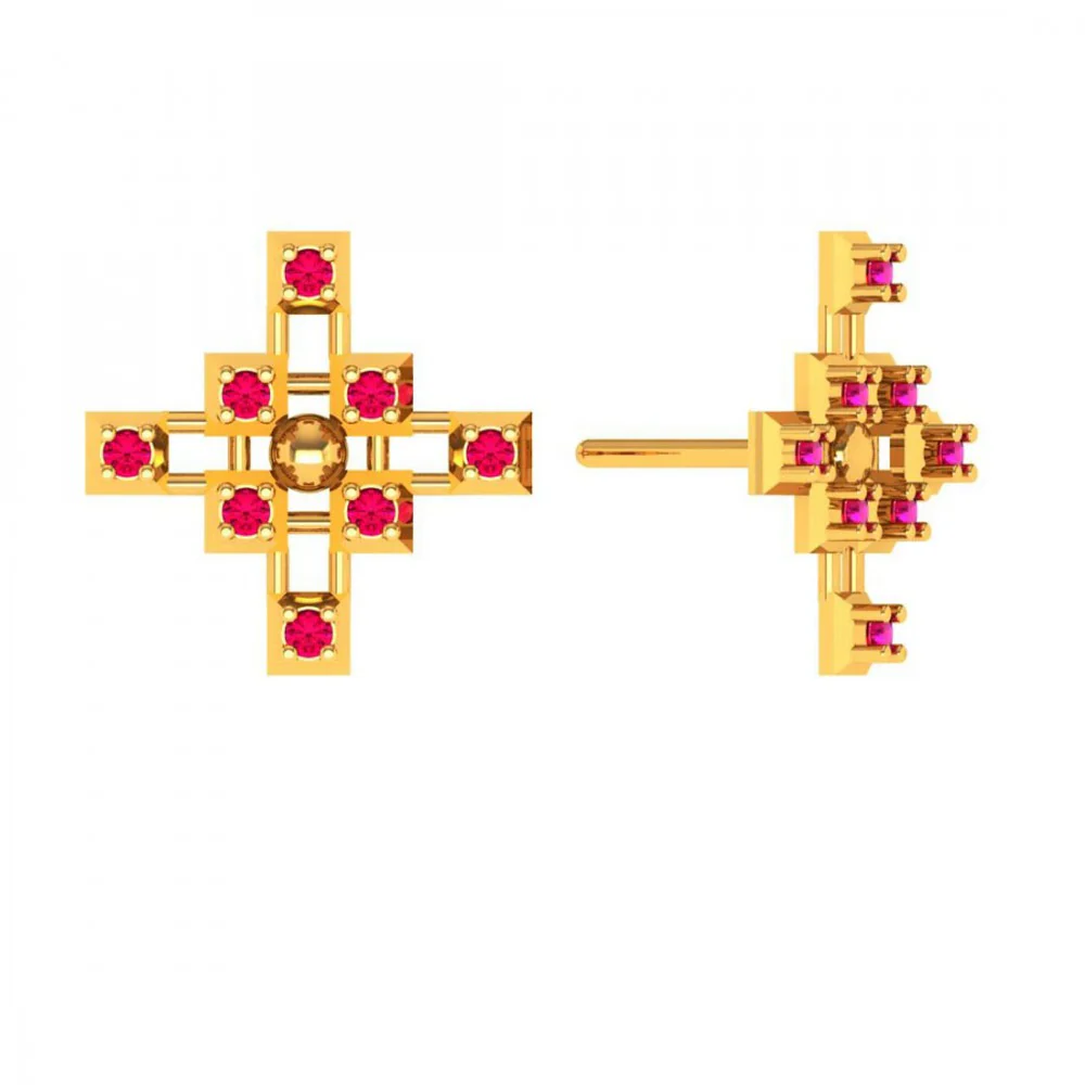 22KT (916) Yellow Gold Earrings For Women - Image 2