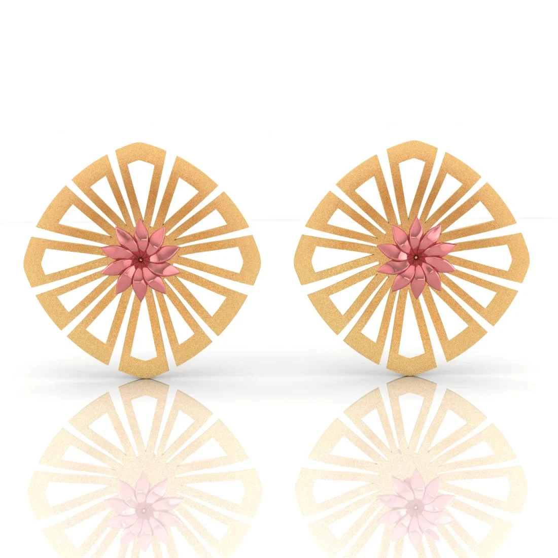 22KT (916) Yellow Gold Flower Stud Earrings With Cut-out Pattern
