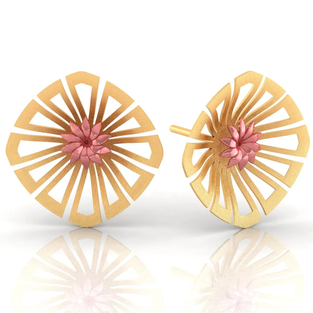 22KT (916) Yellow Gold Flower Stud Earrings With Cut-out Pattern - Image 3