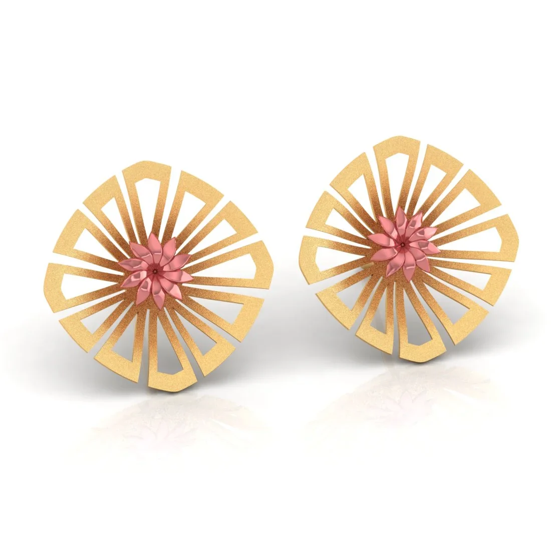 22KT (916) Yellow Gold Flower Stud Earrings With Cut-out Pattern - Image 4