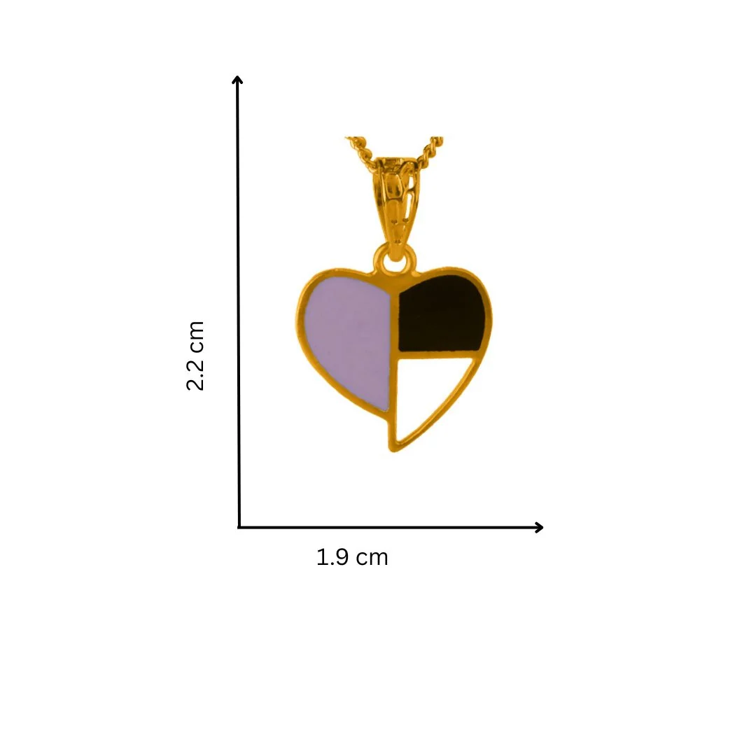 22KT (916) Yellow Gold Geometric Color Split Heart Pendant (Without Chain) With Earrings - Image 3