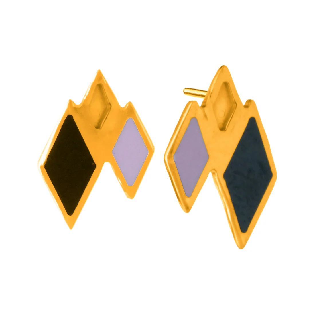 22KT (916) Yellow Gold Geometric Enamel Stud Earrings - Image 3