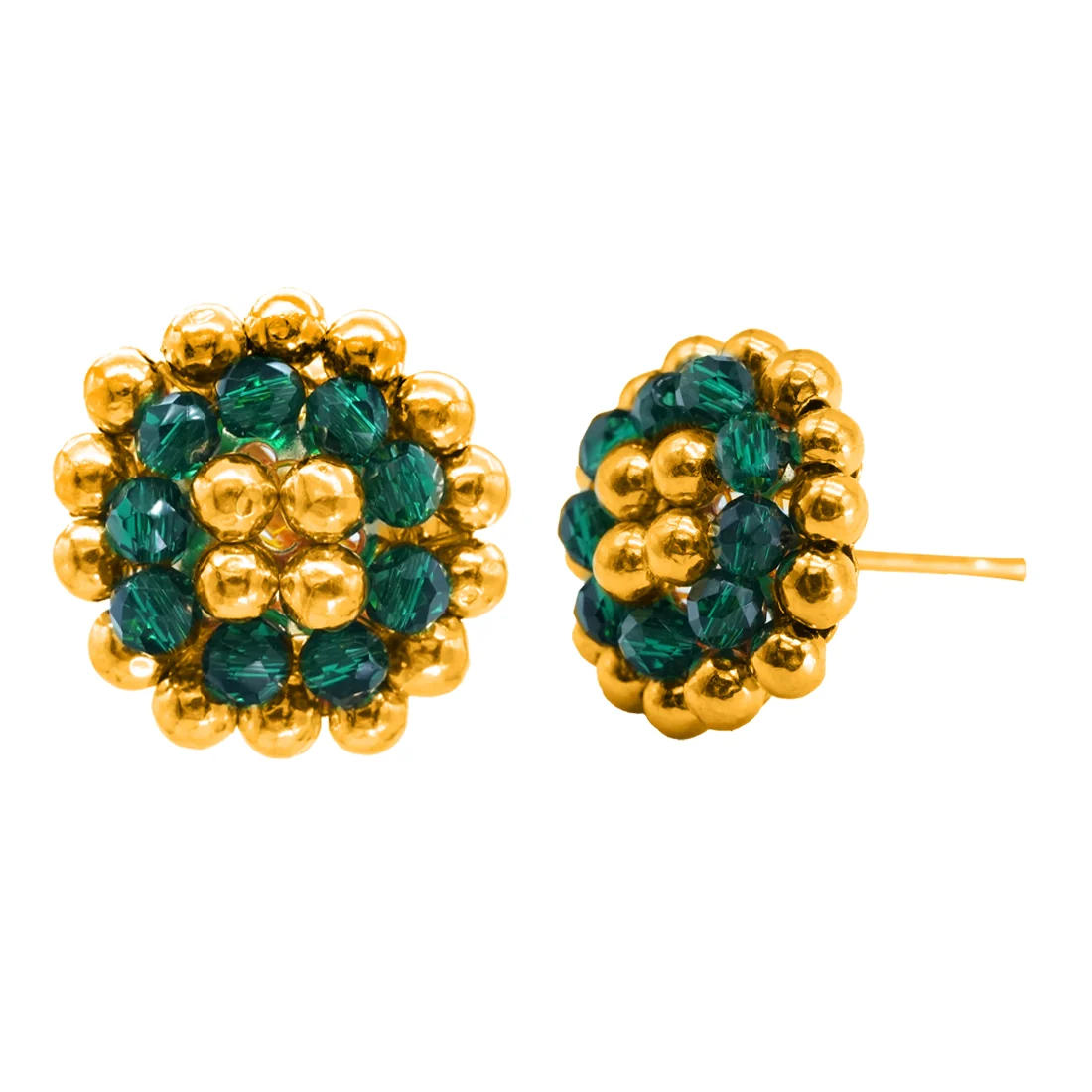 22KT (916) Yellow Gold Green Bead Thushi Stud Earrings - Image 3