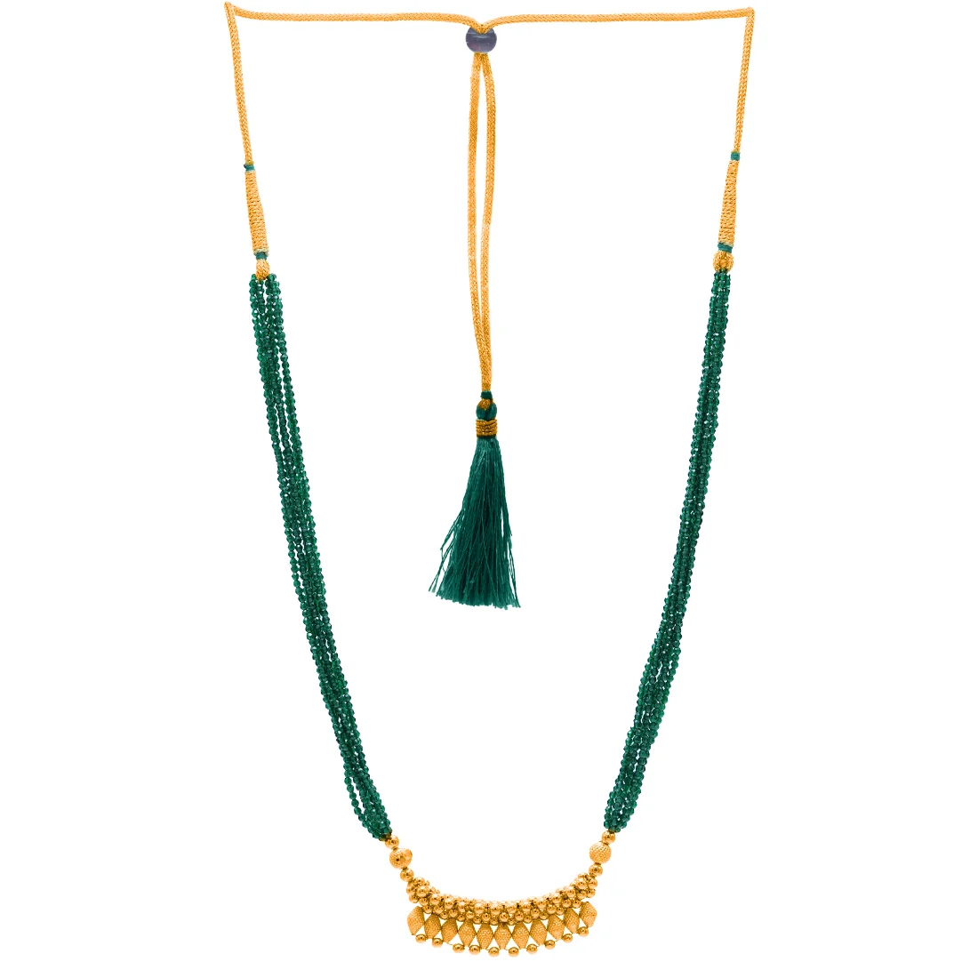 22KT (916) Yellow Gold Green Beaded Multi-Strand Traditional Thusi Necklace - Image 2