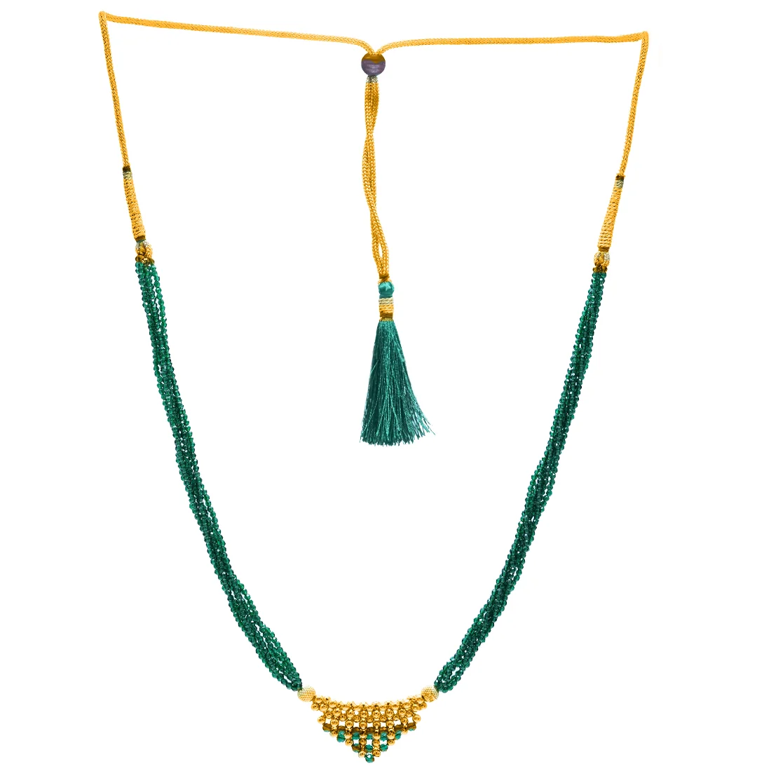 22KT (916) Yellow Gold Green Beaded Traditional Thusi Necklace - Image 2