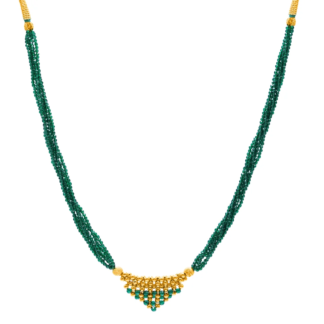 22KT (916) Yellow Gold Green Beaded Traditional Thusi Necklace - Image 3