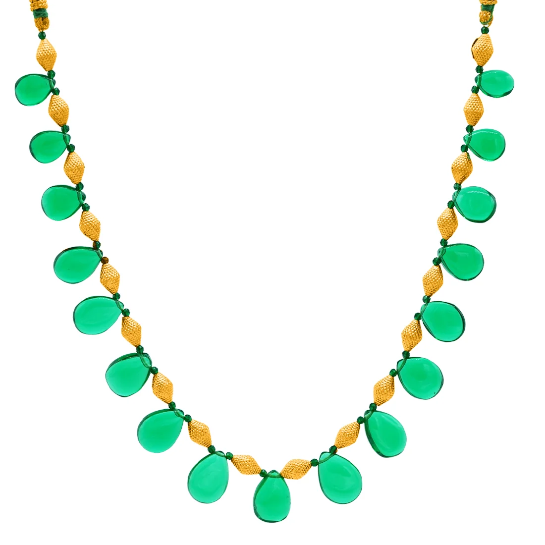 22KT (916) Yellow Gold Green Teardrop Enamel Beads Thusi Necklace - Image 2