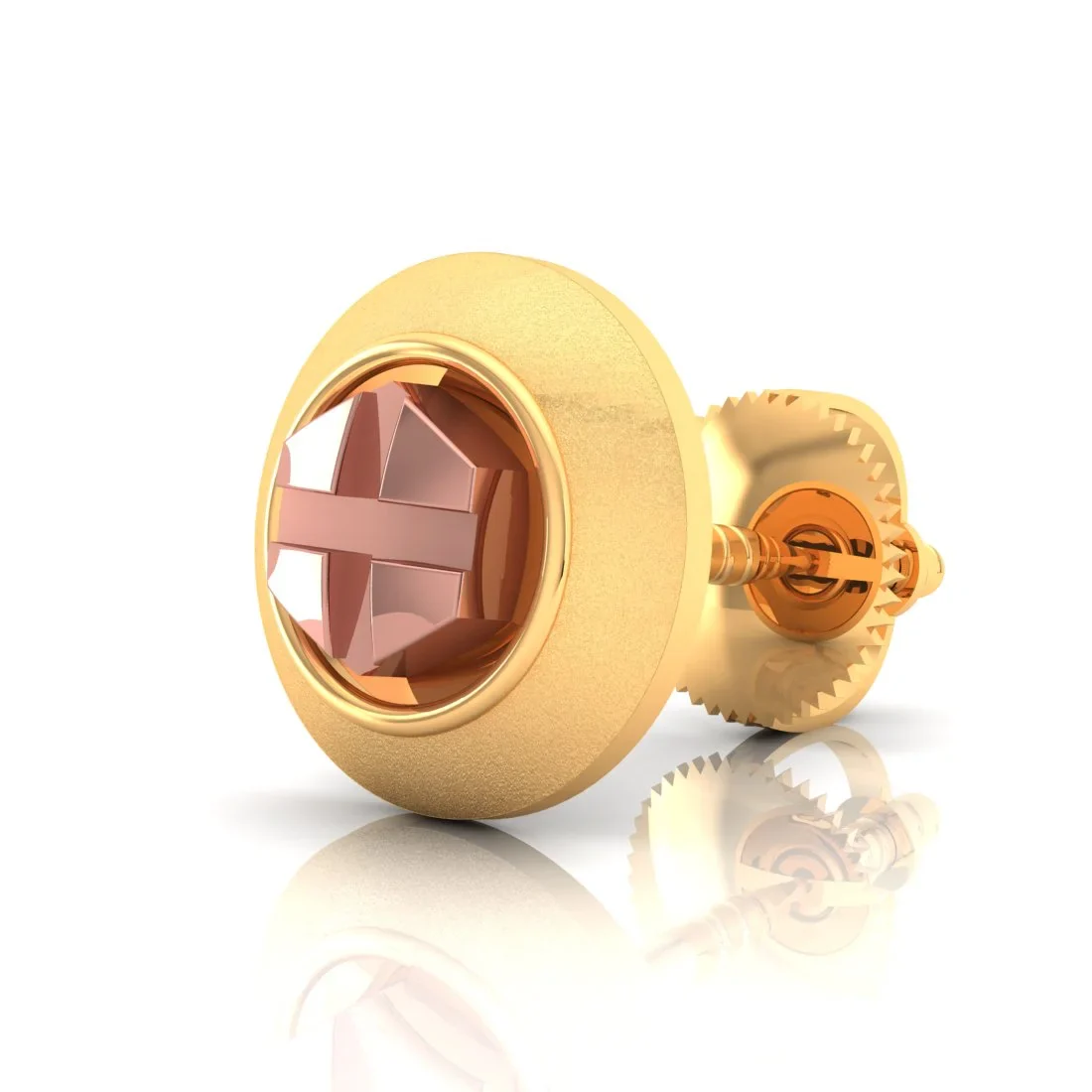 22KT (916) Yellow Gold Hexagonal With Cross Design Stud Earring For Men - Image 2