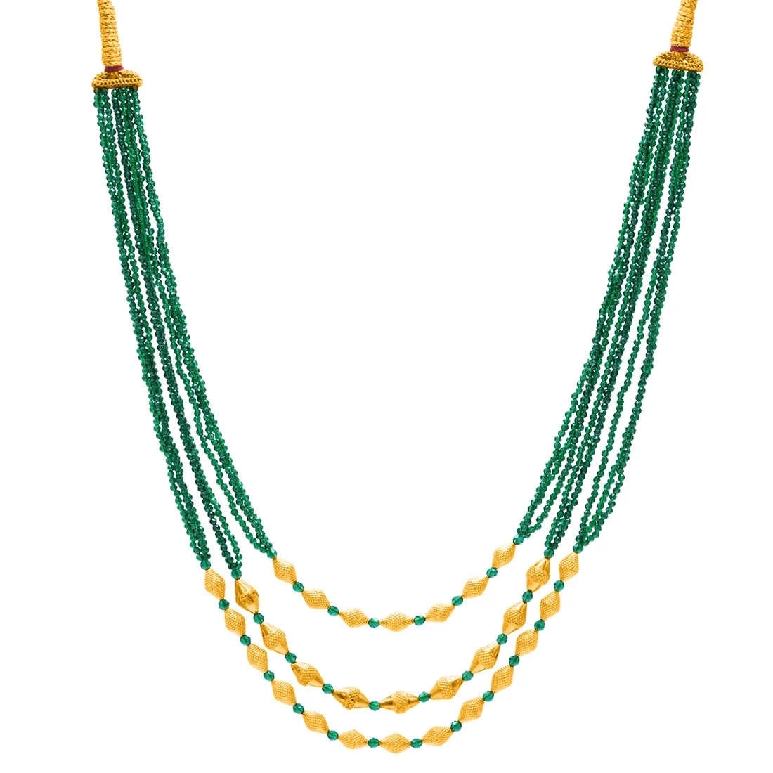 22KT (916) Yellow Gold Layered Green Beaded Thusi Necklace - Image 3
