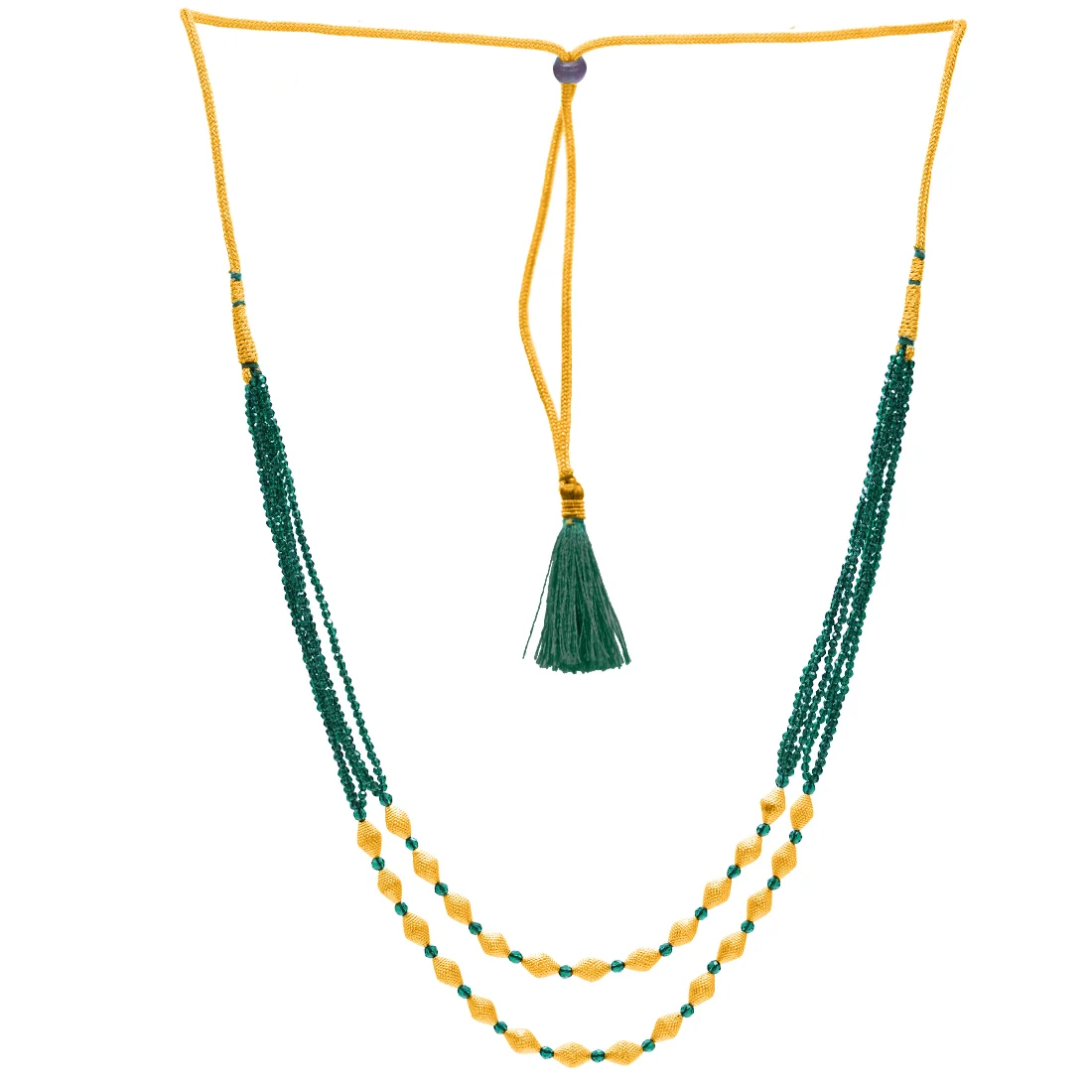22KT (916) Yellow Gold Layered Green Beads Thusi Necklace - Image 2