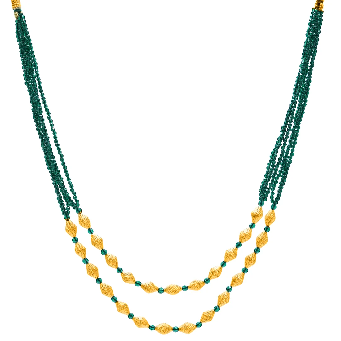 22KT (916) Yellow Gold Layered Green Beads Thusi Necklace - Image 3