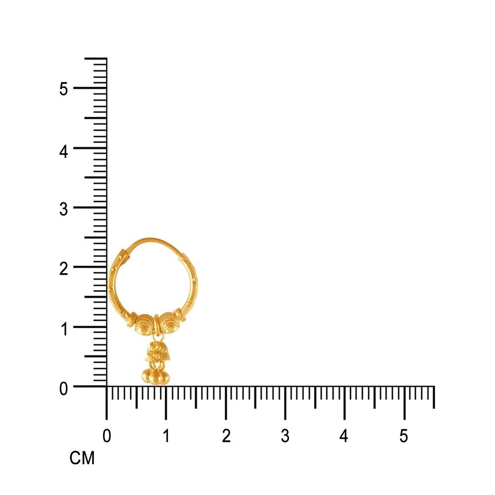 22KT (916) Yellow Gold Lightweight Hoop Earrings With Tiny Jhumka Drops - Image 4