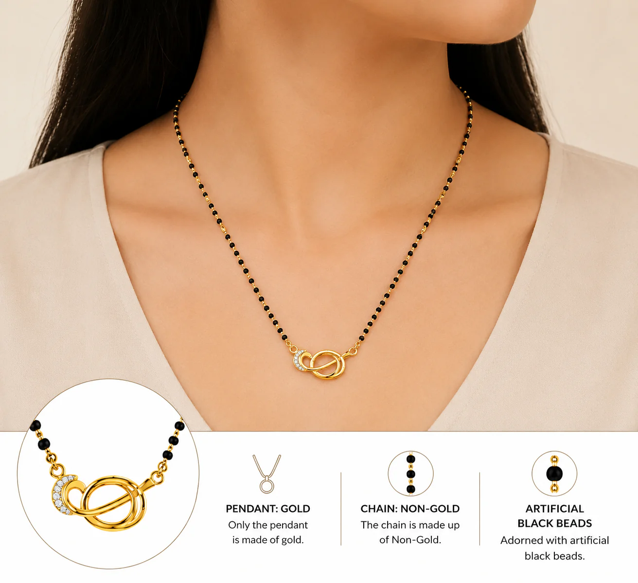 22KT (916) Yellow Gold Mangalsutra (artificial Beaded) For Women - Image 3