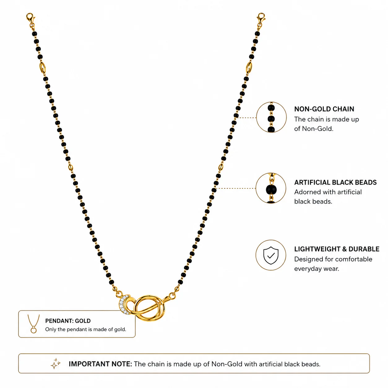 22KT (916) Yellow Gold Mangalsutra (artificial Beaded) For Women - Image 4