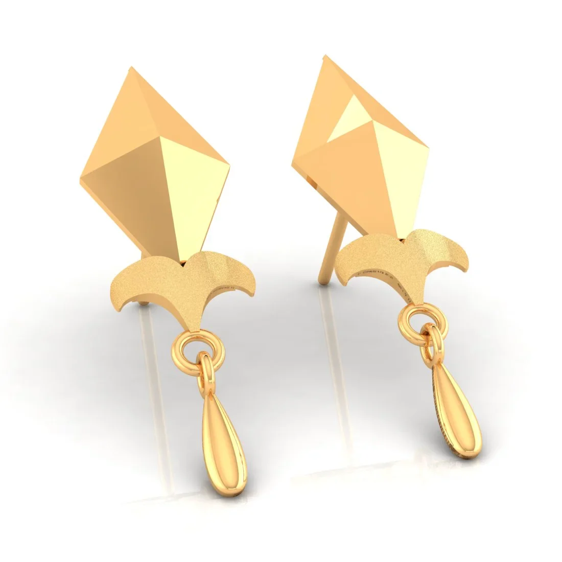 22KT (916) Yellow Gold Minimalist Exclusive Stud Drop Earrings - Image 4