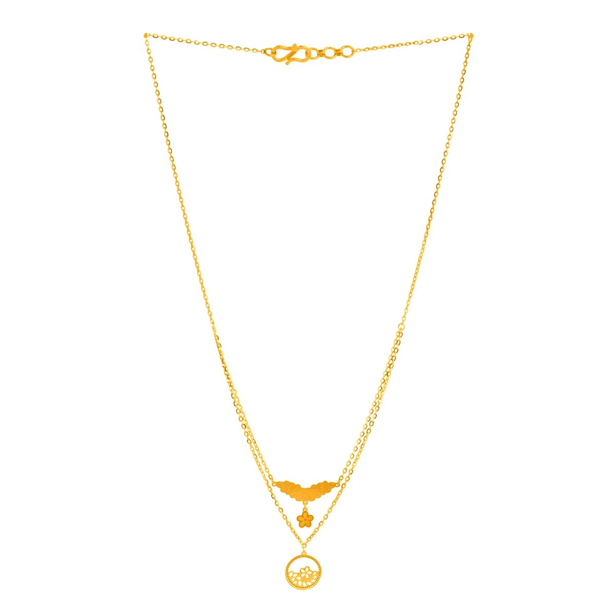 22KT (916) Yellow Gold Modern Two-Layer Necklace with Abstract Charm Details - Image 3