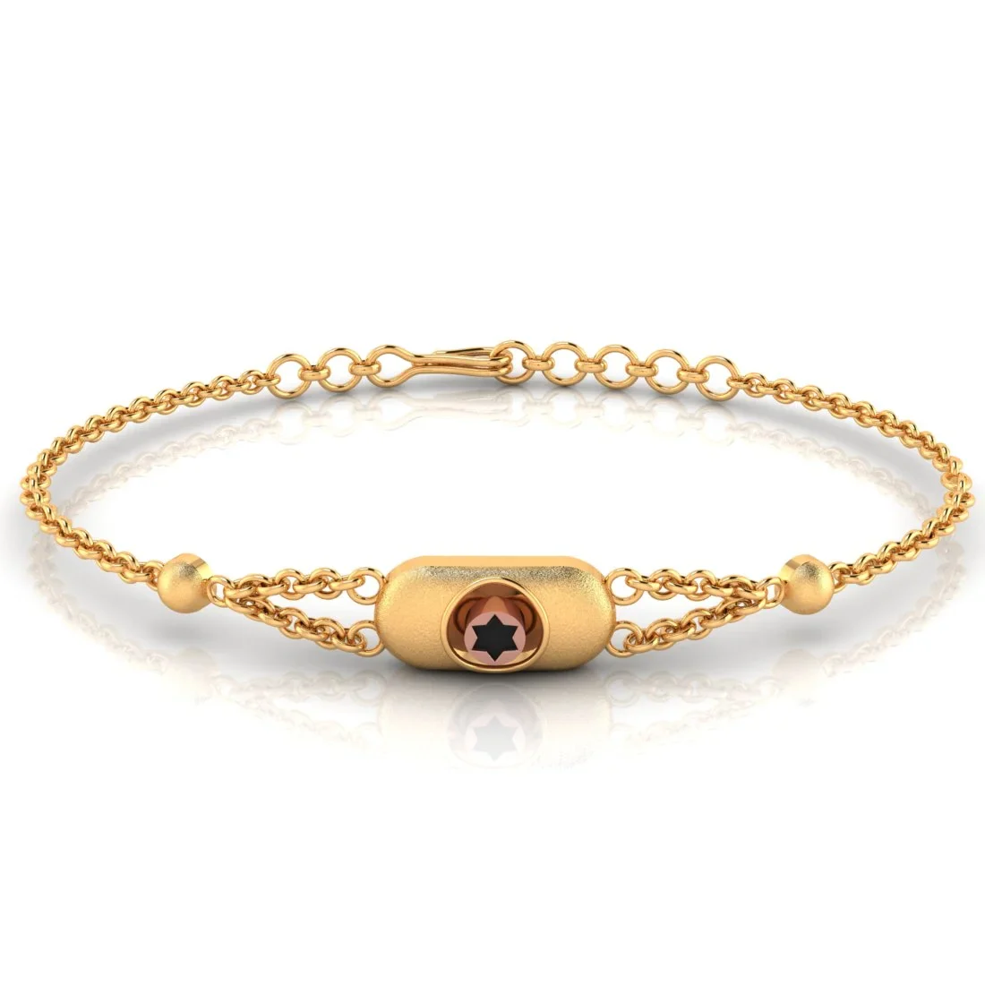22KT (916) Yellow Gold Oval Bracelet With Star-shaped Design (Free Size - Adjustable) - Image 3