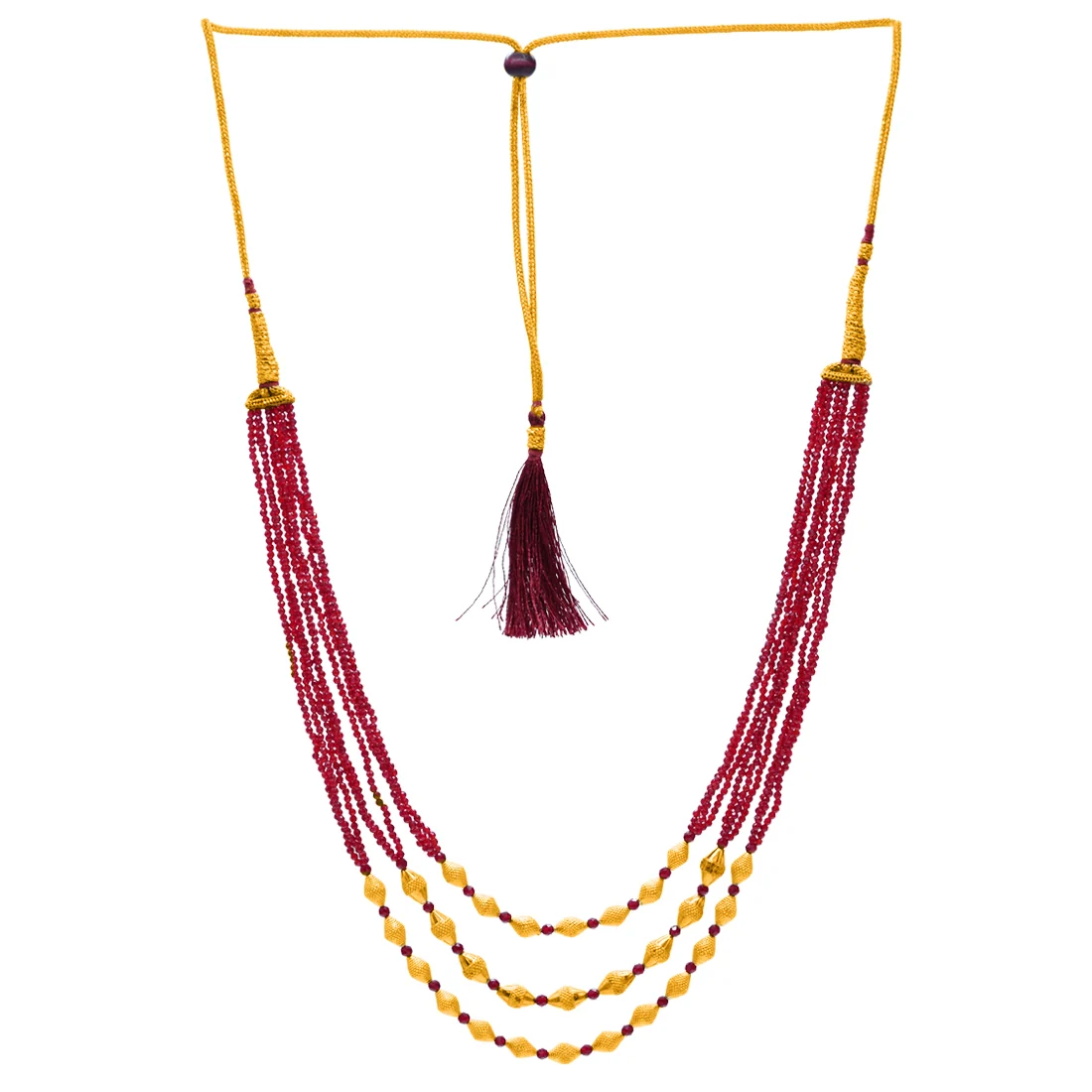 22KT (916) Yellow Gold Red Beaded Multi-Layer Thusi Necklace - Image 2