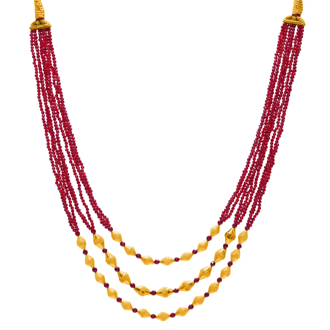22KT (916) Yellow Gold Red Beaded Multi-Layer Thusi Necklace - Image 3